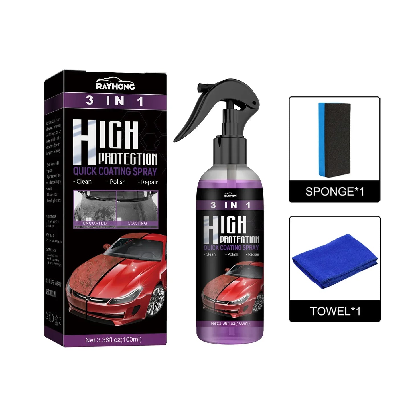 3 In 1 Rapid Ceramic Coating Fortify Car Wax Polish Spray Hydrophobic Intense Gloss Shine For Glass&Wheels&Paint Sealant Detail